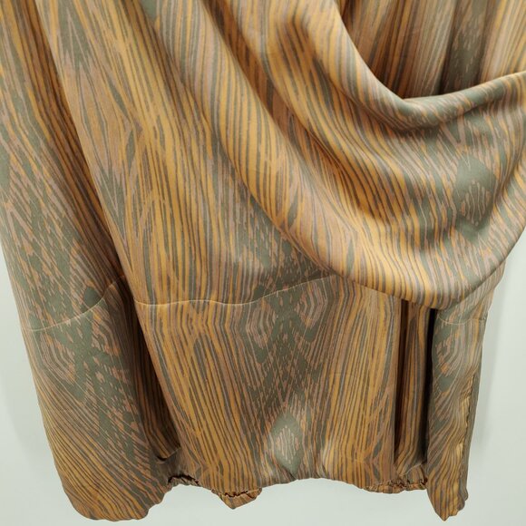 Derek Lam for DesigNation Bubble-Hem Surplice Satin Mini Dress L Woodgrain - Picture 9 of 14